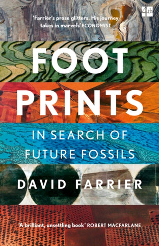 Footprints by David Farrier. Book cover has illustration of land, sea and stone.