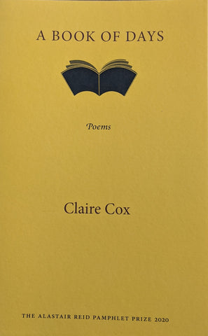 Book of Days by Claire Cox. Book cover is yellow with an illustration of an open book.