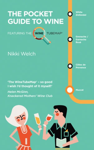 The Pocket Guide to Wine : Featuring the Wine Tube Map by Nikki Welch. Book cover has an illustration of a woman and man drinking wine on a green background.
