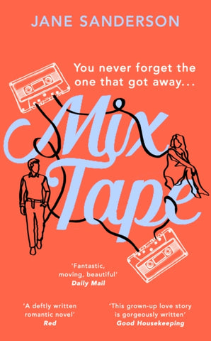 Mix Tape by Jane Sanderson. Book cover has an illustration of two people and two cassette tapes which are joined together, on a red background.
